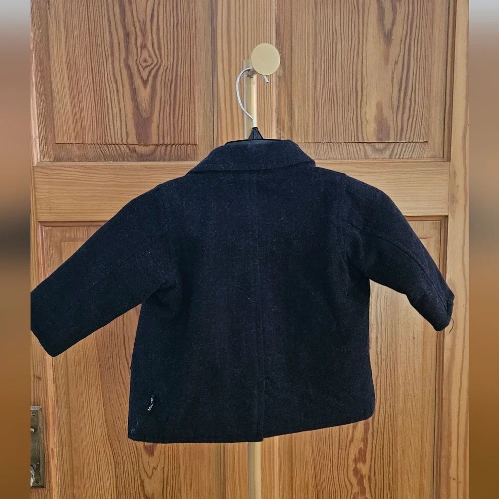 Old Navy Toddler Double Breasted Peacoat Charcoal Grey with Plaid lining